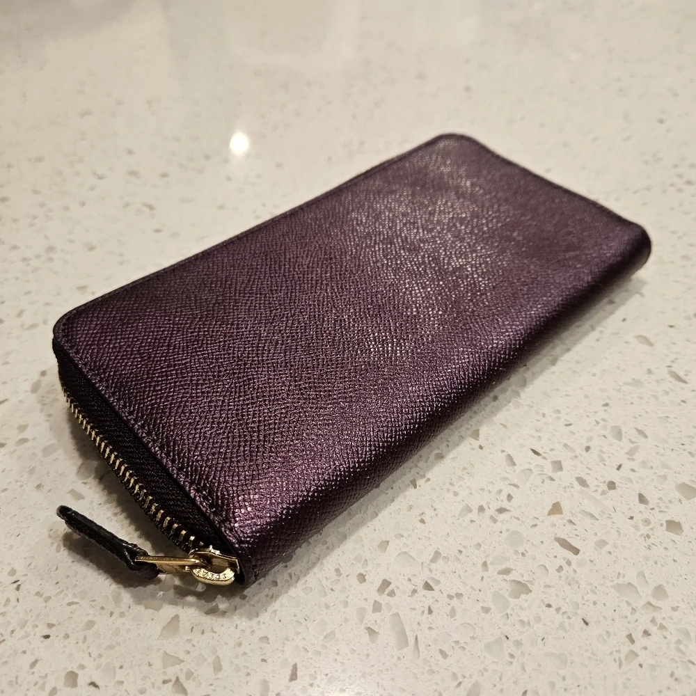 Coach Shiny Plum Purple Zip Accordion Wallet Full Size Organizer RARE